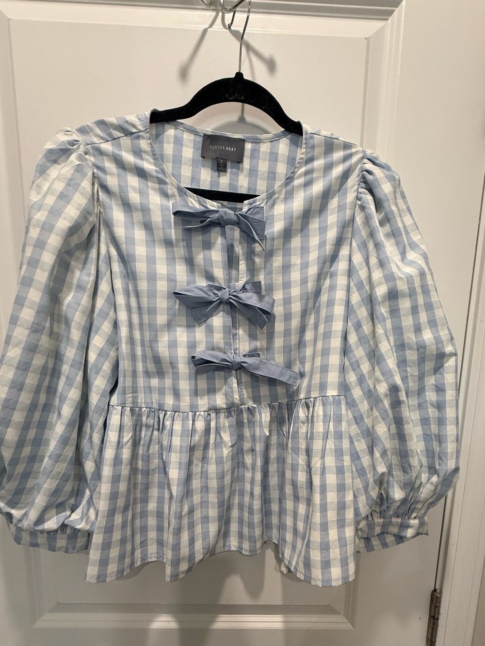 Hudson Bay Gingham Bow-Front Peplum Top